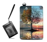 BWEGRHE Piccolo portafoglio da viaggio sottile multi-slot per carte di credito carino porta carte di credito RFID blocco porta carte piccolo portafoglio per donne uomini, Albero Arte Giorno e Notte,