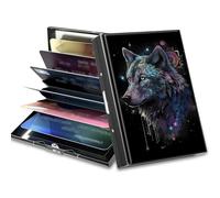 BWEGRHE Piccolo portafoglio da viaggio sottile multi-slot per carte di credito carino porta carte di credito RFID blocco porta carte piccolo portafoglio per donne uomini, Lupo d'arte, Matel