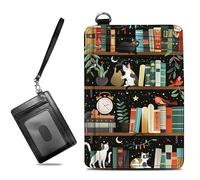 BWEGRHE Piccolo portafoglio da viaggio sottile multi-slot per carte di credito carino porta carte di credito RFID blocco porta carte piccolo portafoglio per donne uomini, Biblioteca Gatti, Slim,