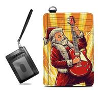 BWEGRHE Piccolo portafoglio da viaggio sottile multi-slot per carte di credito carino porta carte di credito RFID blocco porta carte piccolo portafoglio per donne uomini, Chitarrista Babbo Natale