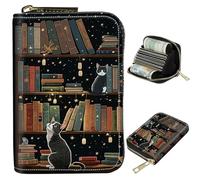 BWEGRHE Piccolo portafoglio da viaggio sottile multi-slot per carte di credito carino porta carte di credito RFID blocco porta carte piccolo portafoglio per donne uomini, Biblioteca dei gatti,