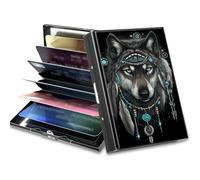 BWEGRHE Piccolo portafoglio da viaggio sottile multi-slot per carte di credito carino porta carte di credito RFID blocco porta carte piccolo portafoglio per donne uomini, Acchiappasogni lupo, Matel
