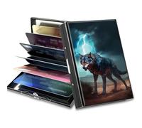 BWEGRHE Piccolo portafoglio da viaggio sottile multi-slot per carte di credito carino porta carte di credito RFID blocco porta carte piccolo portafoglio per donne uomini, Lupo magico, Matel