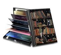 BWEGRHE Piccolo portafoglio da viaggio sottile multi-slot per carte di credito carino porta carte di credito RFID blocco porta carte piccolo portafoglio per donne uomini, Biblioteca dei gatti, Matel
