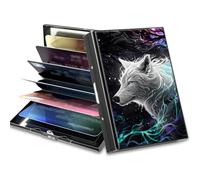 BWEGRHE Piccolo portafoglio da viaggio sottile multi-slot per carte di credito carino porta carte di credito RFID blocco porta carte piccolo portafoglio per donne uomini, Lupo magico, Matel