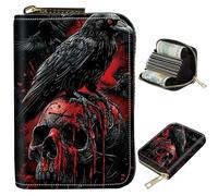 BWEGRHE Piccolo portafoglio da viaggio sottile multi-slot per carte di credito carino porta carte di credito RFID blocco porta carte piccolo portafoglio per donne uomini, Teschio di corvo, Portable