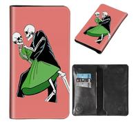 BWEGRHE Portafoglio per cellulare con porta carte di credito, in pelle PU, blocco RFID, da donna, con chiusura magnetica, borsa lunga per la maggior parte degli smartphone, coppia di teschi, S