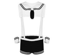 Bwer Mens Sexy Costume da Marinaio Tuta Intimo Cosplay Set Bretelle Boxer con Polsini Colletto Costumi di Halloween Gay per Uomo