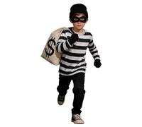 BweStilm Costume da ladro per bambini, costume da ladro per bambini, costume da carnevale, maglietta a righe, colore bianco e nero, per cosplay 1