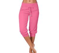 BweStilm Pantaloni capri estivi da donna, elasticizzati, eleganti, a tre quarti, con tasche, lunghezza al ginocchio, leggeri, traspiranti, A01 Rd1, XL