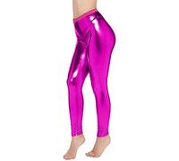 BweStilm Pantaloni in argento metallizzato, da donna, per carnevale, leggings, lucidi, a vita alta, brillanti, metallici, per feste, danza, discoteca, costume spaziale, leggins dorati 2, C02 Rosa