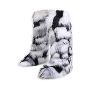 BWGHBH Stivali da Neve Finta Pelliccia Donne Stivali Invernali Foderati Caldi E Comodi Moda Outdoor Stivali Alti Fino al Ginocchio(Bianco-Nero.EU 38)