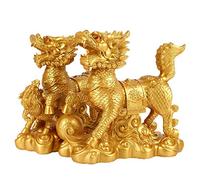 Bwinka 2 pezzi/coppia di statue cinesi dorate in resina Fengshui Chi Lin Kei Loon/Qi Lin Dragon Horses (Smail)