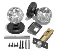 Bwintech 1 coppia di pomelli per porte in cristallo nero, maniglia per porte interne in cristallo stile palazzo da 65 mm con kit per passaggio, camera da letto, corridoio