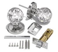 Bwintech 1 coppia di pomelli per porte in nichel spazzolato, pomelli per porte interne in cristallo stile palazzo da 65 mm con kit per bagno, camera da letto, corridoio