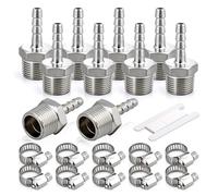 Bwintech 10 pezzi raccordi a barra in acciaio inox, 3/8” BSP maschio x 8MM connettore a barra con 10 pezzi morsetti, raccordi a barra adattatore per aria, carburante, acqua, olio