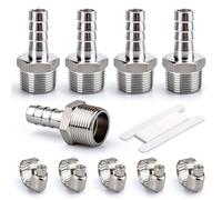 Bwintech 5 pezzi raccordi a barra in acciaio inox, 3/4 “BSP maschio x 14MM connettore a barra con 5 pezzi morsetti, raccordi a barra adattatore per aria, carburante, acqua, olio