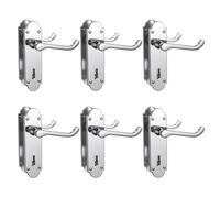 Bwintech Richmond - Set di 6 maniglie cromate lucide su piastra, con chiavistello, con foro per serratura, adatte per porte in legno