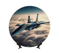 BWLHJKE Aircraft Fighter Jets Piatto decorativo in porcellana Bone China con immagine, piatti piani personalizzati in porcellana con espositore, piatto decorativo in ceramica per ornamento da