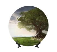 BWLHJKE Albero con ramo scenario piatto decorativo in porcellana Bone China con immagine Piatti piani personalizzati in porcellana con espositore, piatto decorativo in ceramica per ornamento da
