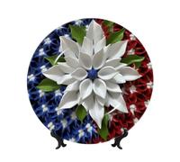 BWLHJKE America Patriotic Flower Bone China Piatto decorativo con immagine Piatti piani personalizzati in porcellana con espositore, piatto decorativo in ceramica per ornamento da appendere alla