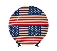 BWLHJKE Bandiere americane Piatto decorativo in porcellana Bone China con immagine Piatti piani personalizzati in porcellana con espositore, piatto decorativo in ceramica per ornamento da appendere