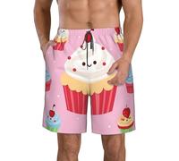 BWLHJKE Carino Cupcake Costume da bagno da uomo, ad asciugatura rapida, con tasche, coulisse, bianco, XX-Large