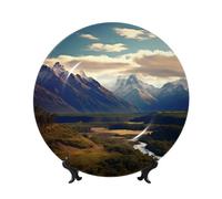 BWLHJKE Cook National Park Mountain Landscape Piatto decorativo in porcellana Bone China con immagine Piatti piani personalizzati in porcellana con espositore, piatto decorativo in ceramica per
