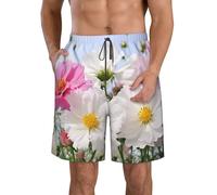 BWLHJKE Costume da bagno da uomo con fiori bianchi, ad asciugatura rapida, con tasche e coulisse, pantaloncini da spiaggia, Bianco, XL