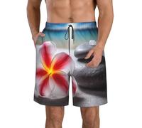 BWLHJKE Costume da bagno da uomo con fiori tropicali e pietra zen, ad asciugatura rapida, con tasche, bianco, Medium