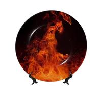 BWLHJKE Dancing Fire Bone China Piatto decorativo con immagine Piatti piani in porcellana personalizzati con espositore, piatto decorativo in ceramica per ornamento da appendere alla parete 15,2 cm