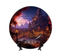 BWLHJKE Fantasy Town - Piatto decorativo in porcellana Bone China con immagine, piatti piani personalizzati in porcellana con espositore, piatto decorativo in ceramica per ornamento da appendere alla