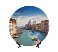 BWLHJKE Grand Canal in Italy Piatto decorativo in porcellana Bone China con immagine Piatti piani personalizzati in porcellana con espositore, piatto decorativo in ceramica per ornamento da appendere