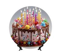 BWLHJKE Happy Birthday Bellissimo piatto decorativo in porcellana Bone China con immagine personalizzata piatti piani in porcellana con espositore, piatto decorativo in ceramica per ornamento da