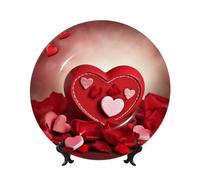 BWLHJKE Happy Valentine's Day Bone China Piatto decorativo con immagine Piatti piani in porcellana personalizzati con espositore, piatto decorativo in ceramica per ornamento da appendere alla parete