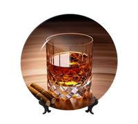 BWLHJKE Piatto decorativo in porcellana Bone China con liquore marrone con foto, piatti piani in porcellana personalizzati con espositore, piatto decorativo in ceramica per ornamento da appendere alla