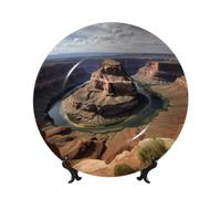 BWLHJKE Piatto decorativo in porcellana Bone China del Grand Canyon Arizona con immagine, piatti piani personalizzati in porcellana con espositore, piatto decorativo in ceramica per ornamento da
