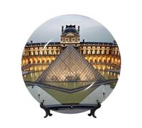 BWLHJKE Piatto decorativo in porcellana Bone China del Museo del Louvre di Parigi con immagine, piatti piani personalizzati in porcellana con espositore, piatto decorativo in ceramica per ornamento da
