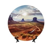 BWLHJKE Piatto decorativo in porcellana Bone China Paesaggio di Monument Valley con immagine Piatti piani personalizzati in porcellana con espositore, piatto decorativo in ceramica per ornamento da