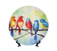 BWLHJKE Piatto decorativo in porcellana con cinque uccellini che cantano con immagine, piatti piani personalizzati in porcellana con espositore, piatto decorativo in ceramica per ornamento da