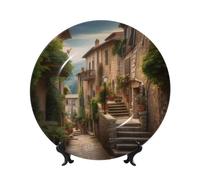 BWLHJKE Piatto decorativo in porcellana ossea toscana Italia con immagine Piatti piani personalizzati in porcellana con espositore, piatto decorativo in ceramica per ornamento da appendere alla parete