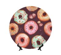 BWLHJKE Pretty Donuts Piatto decorativo in porcellana Bone China con immagine personalizzata piatti piani in porcellana con espositore, piatto decorativo in ceramica per ornamento da appendere alla