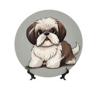BWLHJKE Shih Tzu Piatto decorativo in porcellana Bone China con immagine personalizzata piatti piani in porcellana con espositore, piatto decorativo in ceramica per ornamento da appendere alla parete