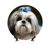 BWLHJKE Shih Tzu Piatto decorativo in porcellana Bone China con immagine personalizzata piatti piani in porcellana con espositore, piatto decorativo in ceramica per ornamento da appendere alla parete