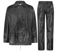 BWOLF Himalaya - Tuta antipioggia da uomo, a maniche lunghe, impermeabile, con elastico in vita, giacca con cappuccio, giacca antipioggia + pantaloni da pioggia, 2 tasche, Nero , XL