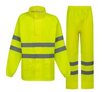 BWOLF Himalaya - Tuta antipioggia da uomo, a maniche lunghe, impermeabile, con elastico in vita, giacca con cappuccio, giacca antipioggia + pantaloni da pioggia, 2 tasche, Giallo Hv, XL