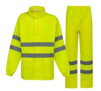 BWOLF Himalaya - Tuta impermeabile da uomo, a maniche lunghe, con elastico in vita, con cappuccio, giacca antipioggia + pantaloni antipioggia, 2 tasche, Giallo HV, XL