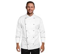 BWOLF NOBU Giacca da cuoco unisex Abbigliamento professionale per cuoco da hotel con maniche lunghe e bottoni rossi a contrasto, giacca da cuoco per uomo e donna - Bianco/Nero, XXXL