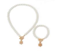 BWOOOWE Parure Gioielli Donna Elegante Collana e Bracciale con Perle e Pendenti Dorati per Occasioni Speciali