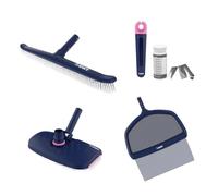 BWT Essential Pool - Set completo per la pulizia della piscina con spazzola per piscina, aspiratore per pavimento, retino e tester dell'acqua, asta telescopica compatibile per piscina e piscina